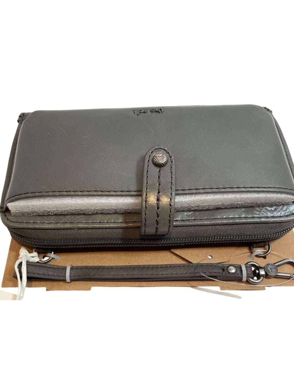 The Sak Gray Genuine Leather Crossbody Wallet With Zip Compartments & Card Slots